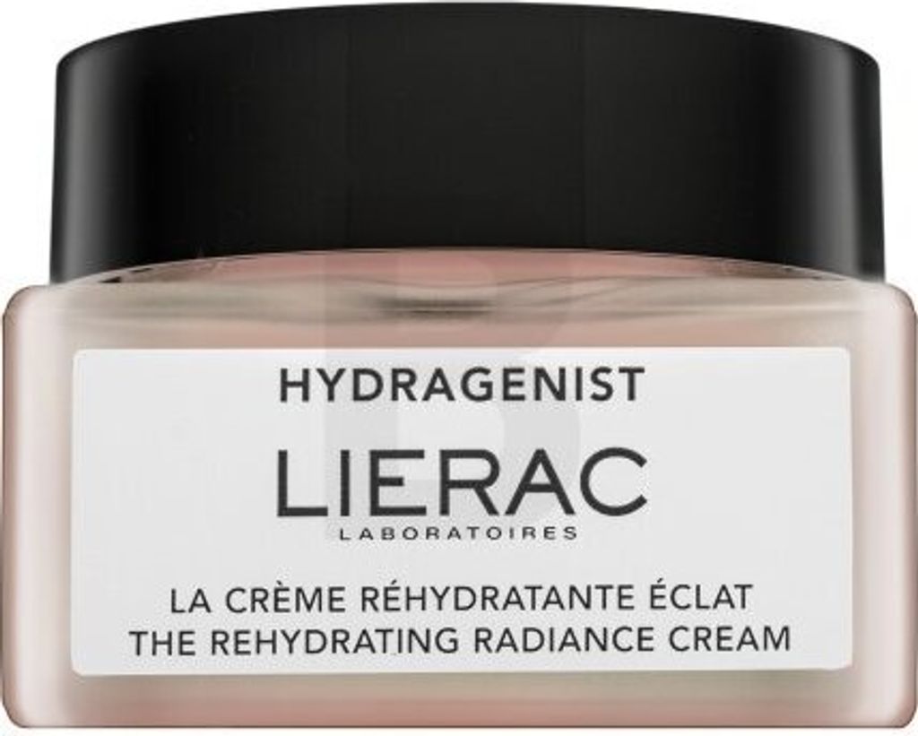 A close-up studio shot of a Lierac Hydragenist cream jar with a black lid.
