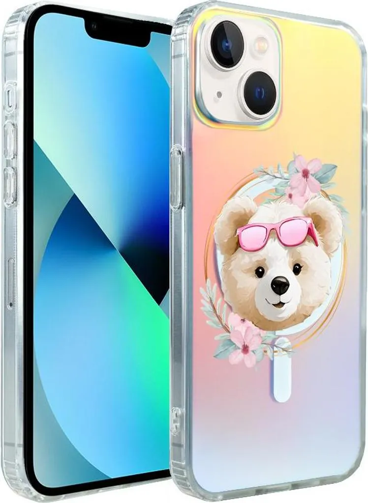 Coque iPhone 13 IBIZU California Sunset MagSafe Motif Ourson et Fleurs