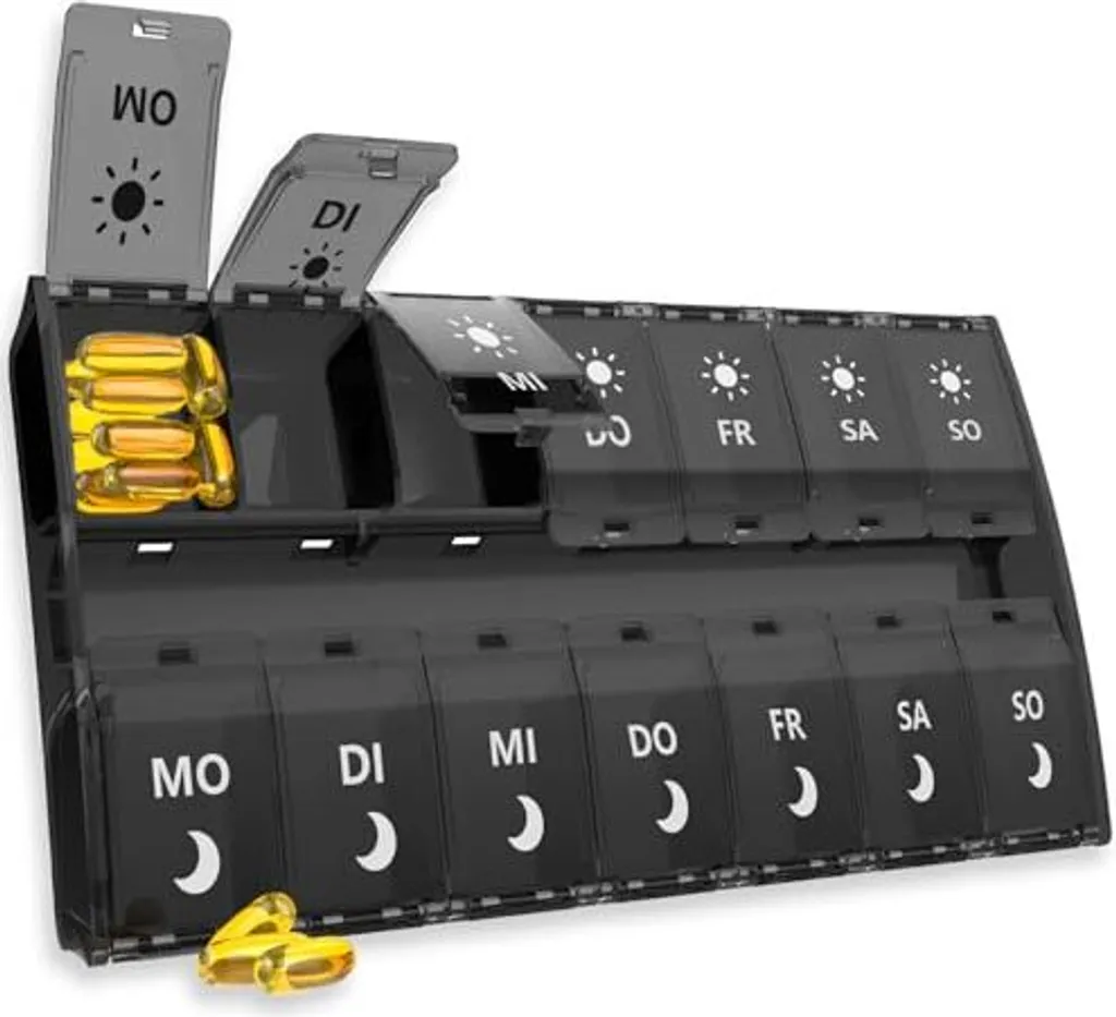 Pill Organizer XL per Integratori | Portapillole Olio di Pesce 7 Giorni