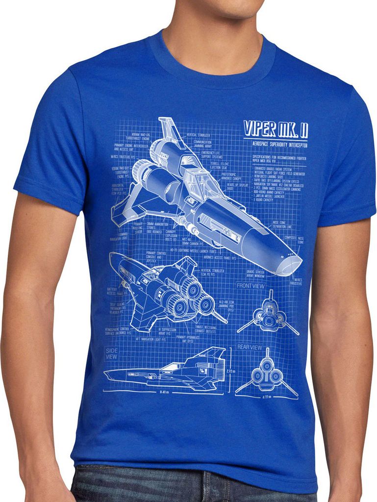 style3 Viper Blaupause T-Shirt Herren galactica, Größe:XXXL, Farbe:Blau