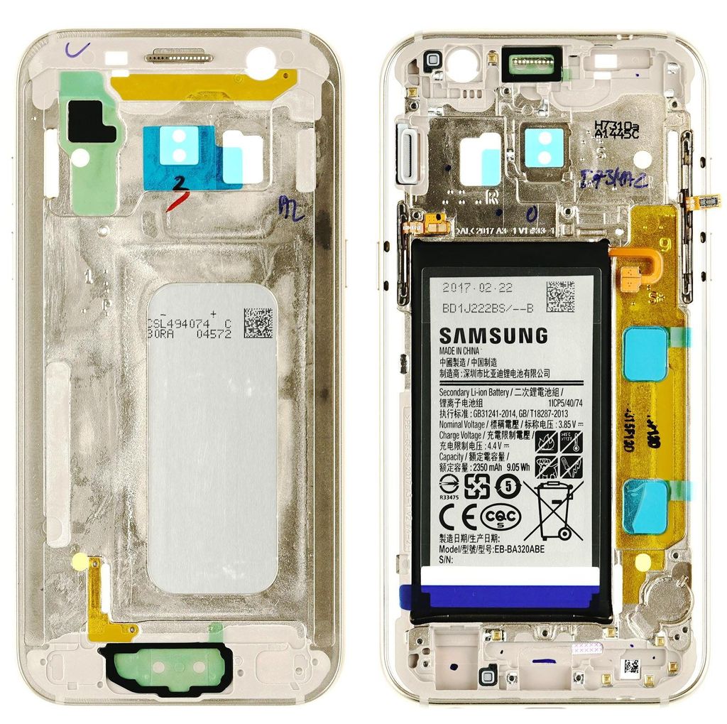 Samsung Galaxy A3 2017 SM-A320F Rahmen Gehäuse Akku, gold Produktbild 