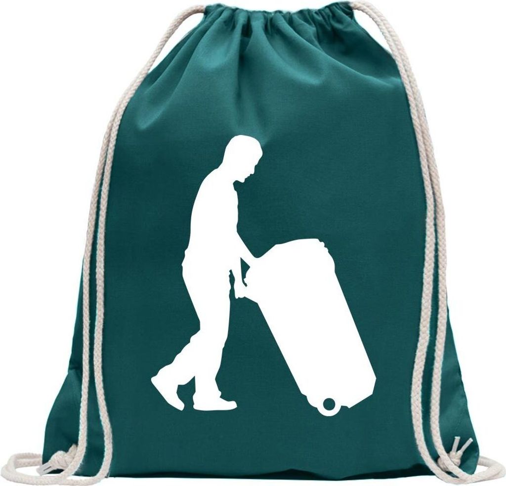 Kiwistar - Turnbeutel - petrol - Müllmann Tonne Figur - Fun Rucksack Sport Beutel Gymsack Baumwolle mit Ziehgurt