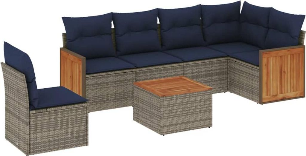 vidaXL 7-teiliges Gartensofa-Set mit Kissen, grau, Polyrattan