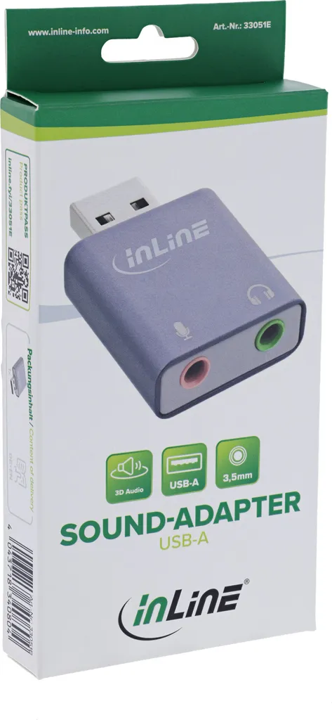 Adaptateur Audio USB InLine Plug and Play avec Sortie Jack Stéréo 3.5 mm