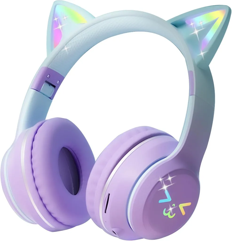 Cuffie Bluetooth 5.0 Bambini 2 in 1: Orecchie Gatto e Audio HD