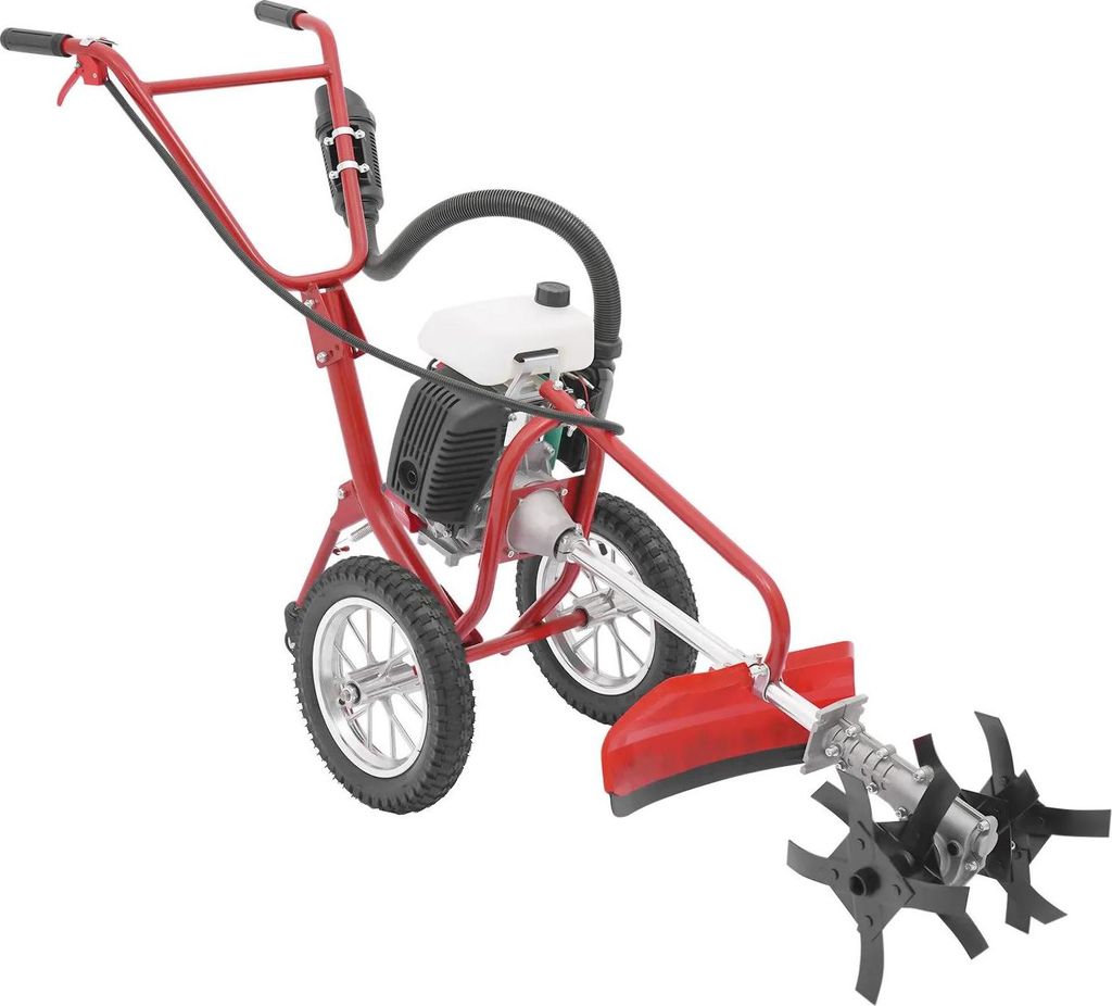 Benzin-Motorhacke - Handgeführte Gartenfräse - 63 cm³ 4-Takt 4 PS - 240 U/min - Arbeitstiefe ca. 10 cm - Tank 1,2 l - Rot-Schwarz