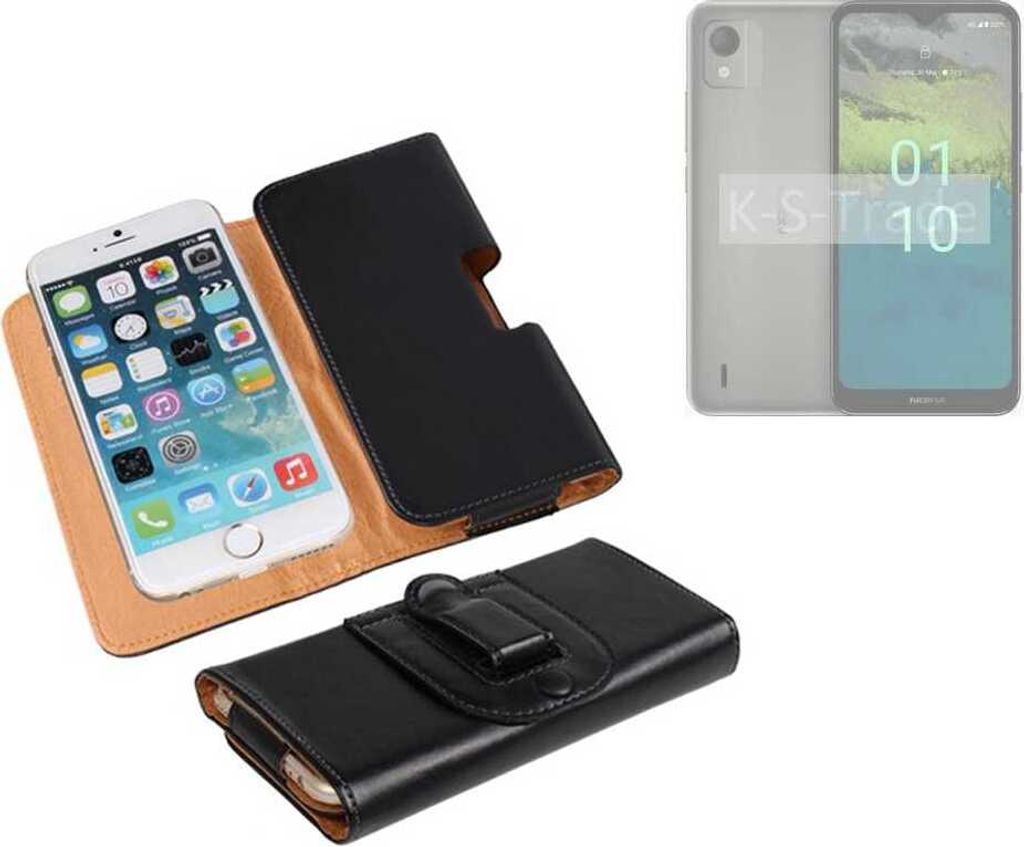 K-S-Trade Schützhülle Handyhülle kompatibel mit Nokia C110 Holster Gürtel Tasche Schutzhülle Handy-Tasche Smartphone Case Seitentasche schwarz 1x