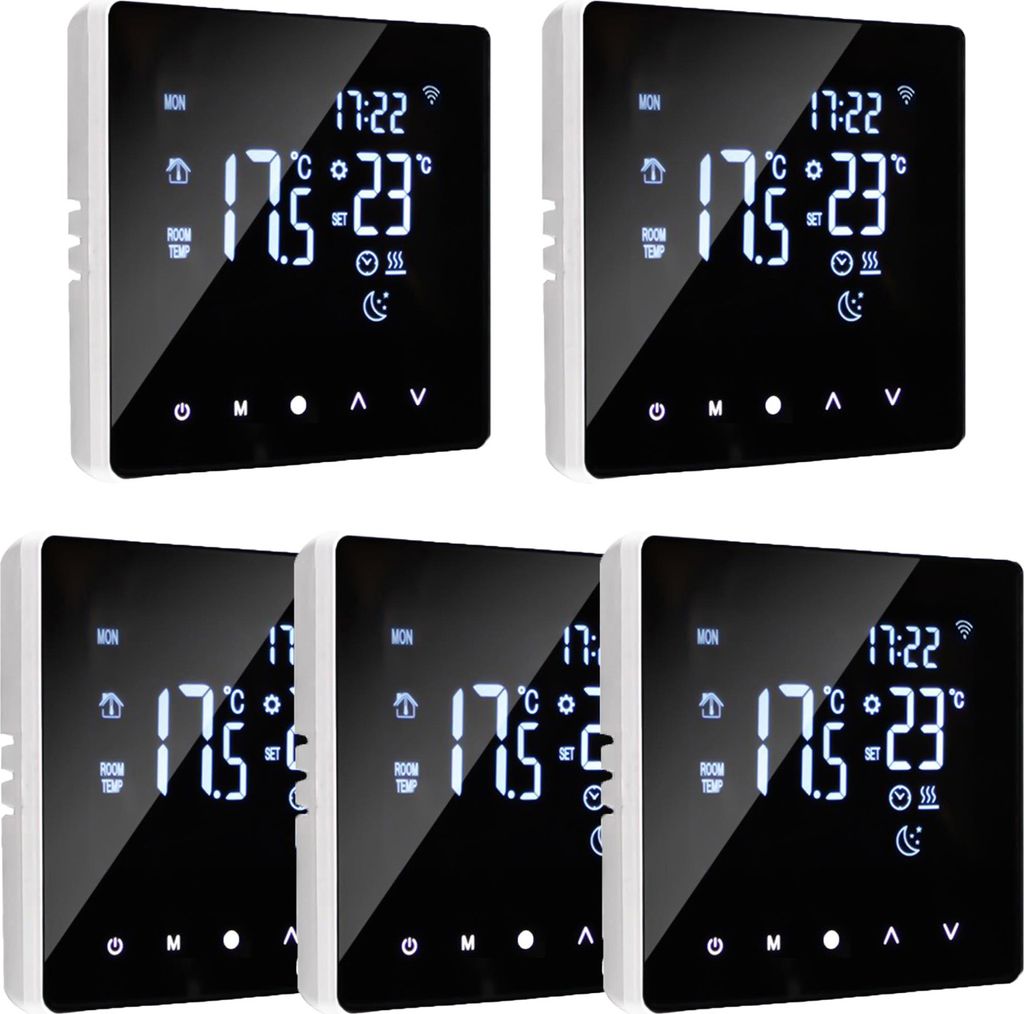 5X Smart WiFi Thermostat 16A Elektroheizung Raumthermostat Fussbodenheizung LCD-Display Touchscreen programmierbar Innenthermometer App-Steuerung