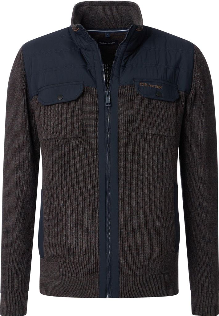 CASAMODA Herren Strickjacke Reißverschluss Regular-Fit Braun L