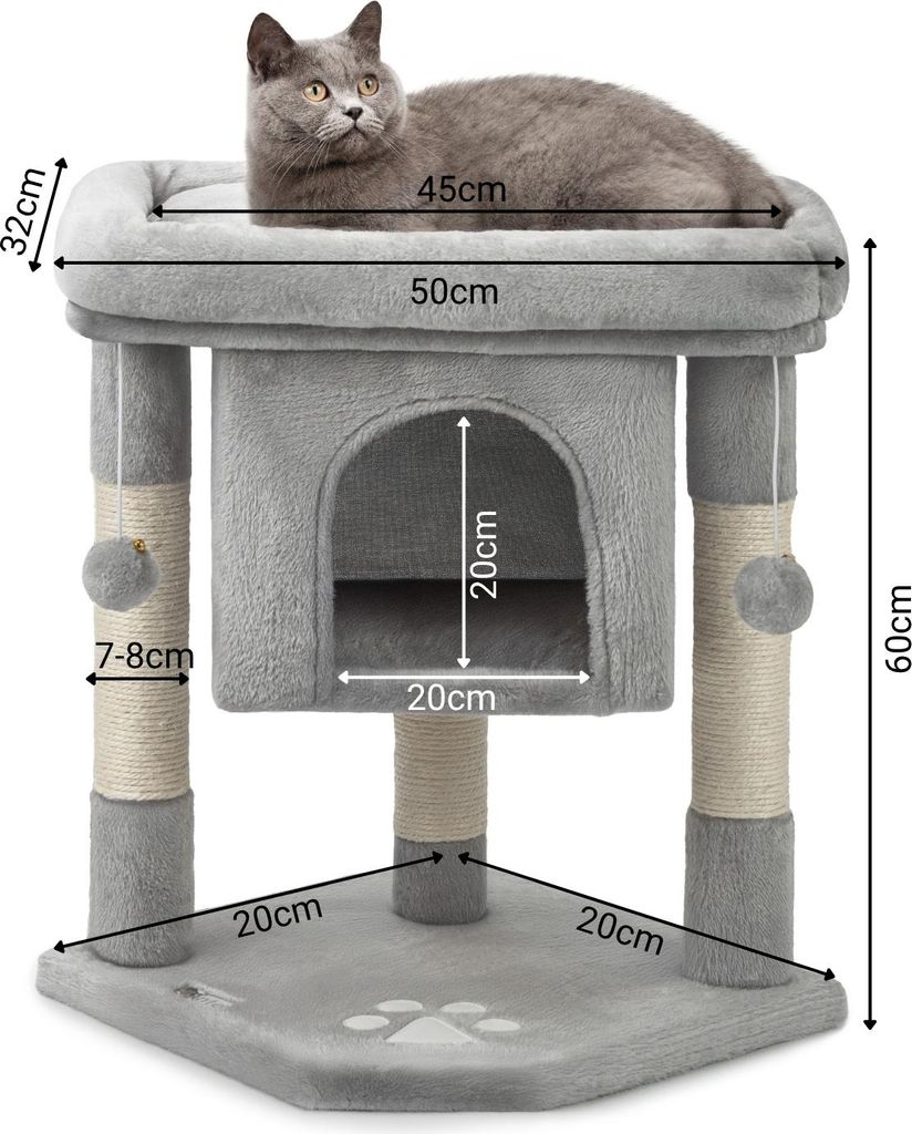 lionto Kratzbaum fr Katzen 60 cm, mit Kuschelhhle,