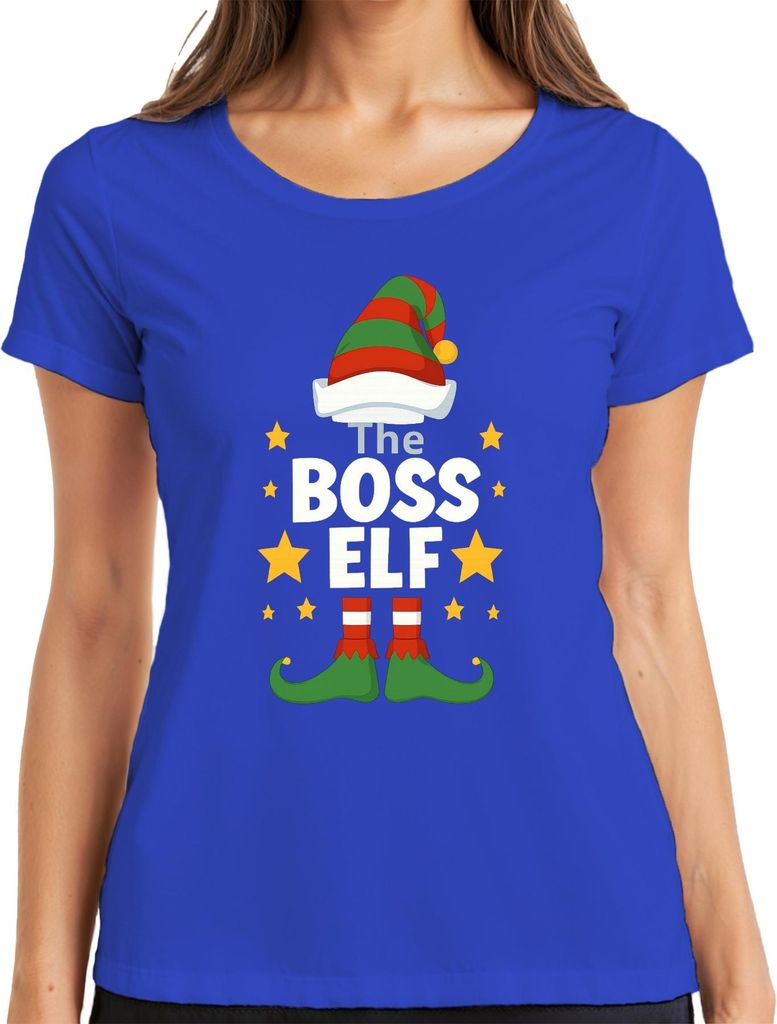 The BOSS ELF Weihnachten Elfen Lustig Weihnachtsfeier Chef Wichtel Damen T-Shirt, Blau, 3XL