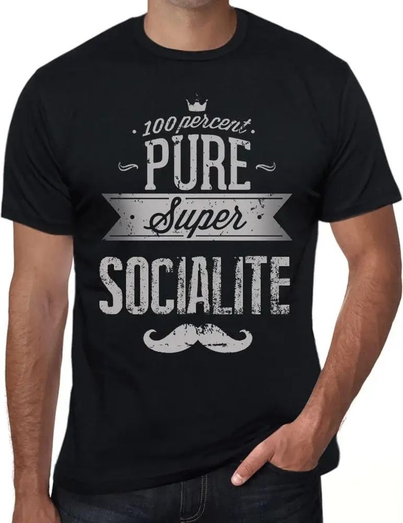 Herren Grafik T-Shirt 100% Pure Super Socialite Öko-Verantwortlich Vintage Jahrgang Kurzarm Lustige Druck Geburtstag Geschenk Mann