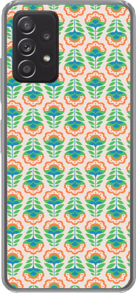 MuchoWow Handyhülle Schutzhülle Hülle für Telefoonhoesje Samsung galaxy a73 Retro - Blumen - Design - Grün - Orange Silikon Softcase Handy H...