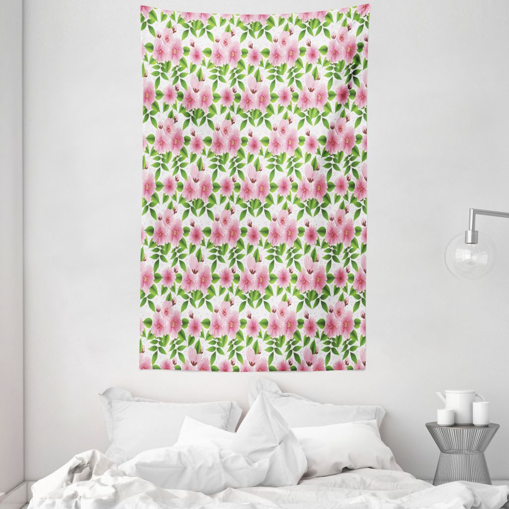 ABAKUHAUS Kirschblüte Wandteppich und Tagesdecke, Japanische Kirschblüte-Baum aus Weiches Mikrofaser Stoff Waschbar ohne Verblassen Digitaldruck,...