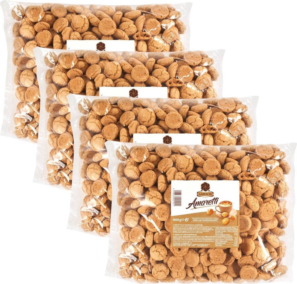Gadeschi Amaretti (4x 1kg) | italienisches Gebäck aus Aprikosenkernen Kaffeegebäck groß | 4kg Kekse Amaretti