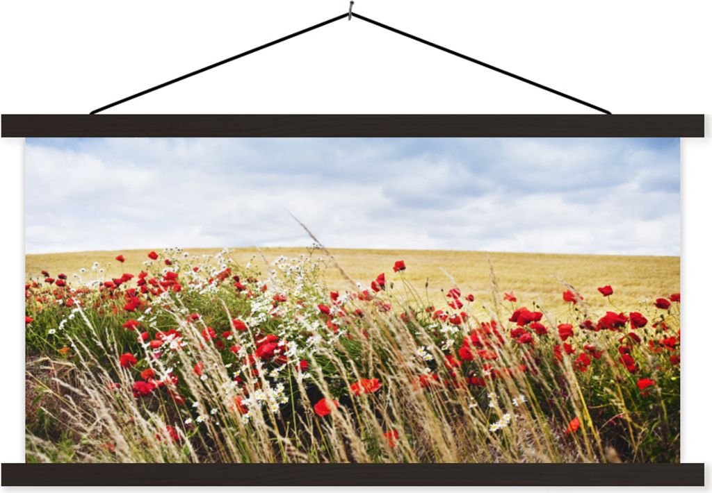 MuchoWow Textilposter Wolken - Blumen - Rot 60x30 cm mit schwarzem Rahmen - Textilien