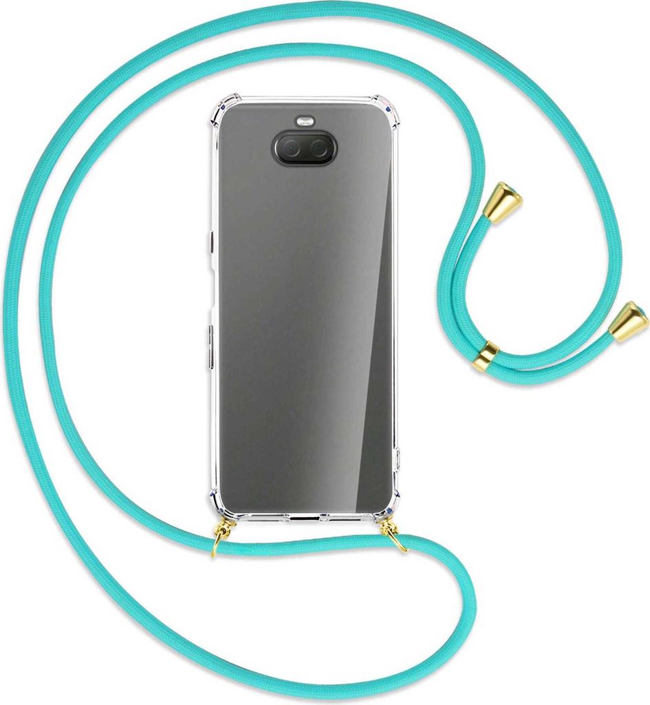 Handykette Backcover-Schutzhülle mit Band (Metall goldfarben) für Sony Xperia 10 Plus - türkis