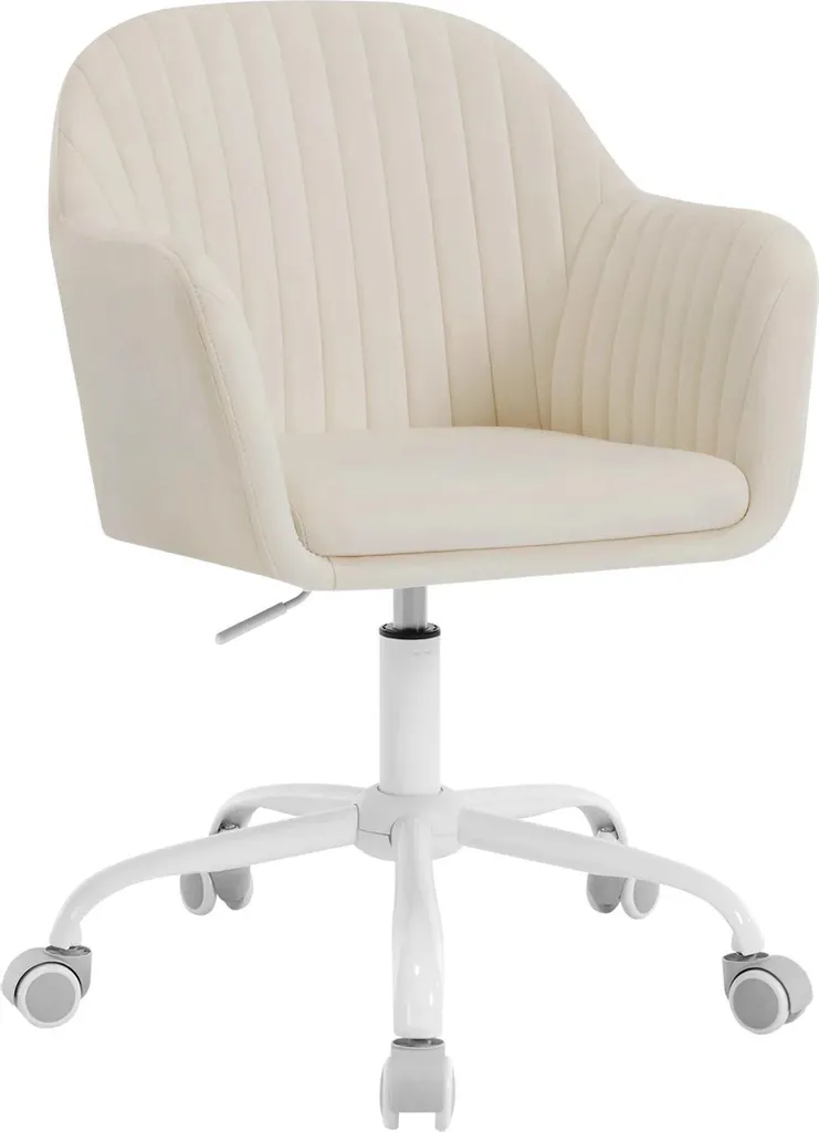 Chaise de bureau réglable velours beige 360° avec accoudoirs confort