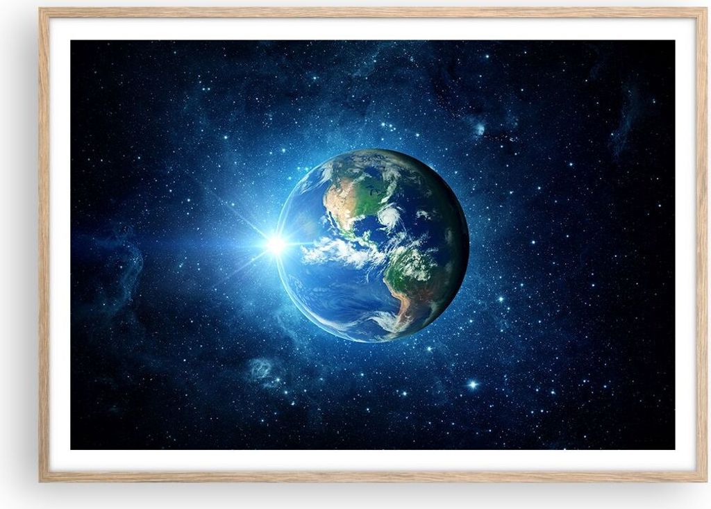 Gerahmtes Poster - Rahmen in heller Eiche - Erde Universum Produktbild 