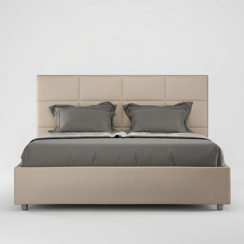 ITYHOME - Gepolstertes Bett mit Bettkasten 160x190 mit Kunstlederbezug Taubengrau Mika