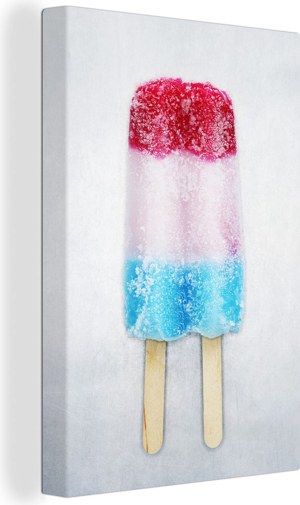 OneMillionCanvasses - Leinwandbilder - 90x140 cm, Rot, weiß und blau gestreiftes Speiseeis, Wandbilder Kunstdruck Wanddekoration - Foto auf Lein...