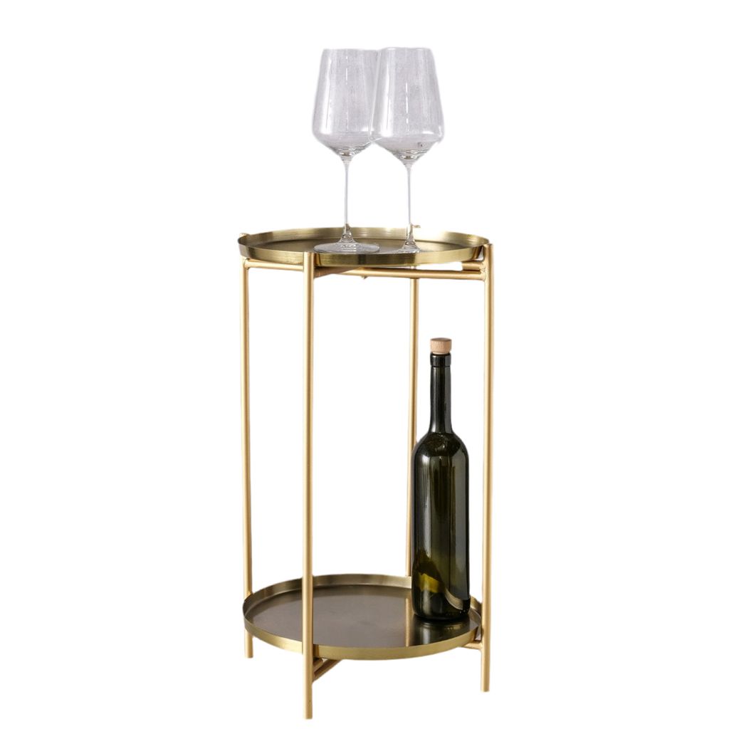 Goldener Beistelltisch Liora – Rund, 2 Ablagen, Metall