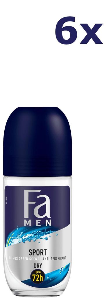 6x Deo-Roll-on 50 ml für Männer, Sport, Dry Citrus Green