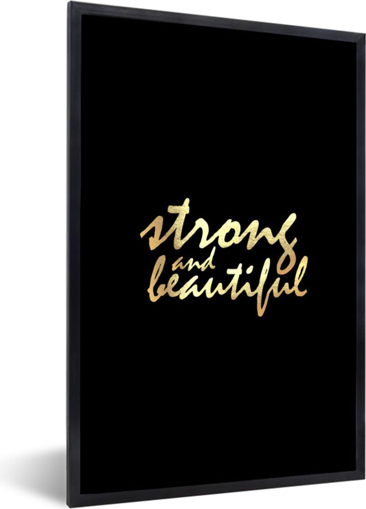 MuchoWow Gerahmtes Poster Zitate - Motivation - Schwarz - Gold 60x90 cm - Poster mit Schwarzem Bilderrahmen Wandposter Rahmen Foto Bilder - Kunst