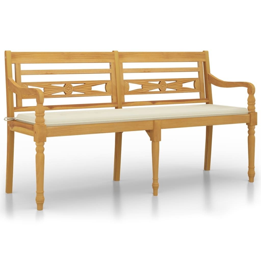 Maison Exclusive Batavia-Bank mit Creme Kissen 150 cm Massivholz Teak