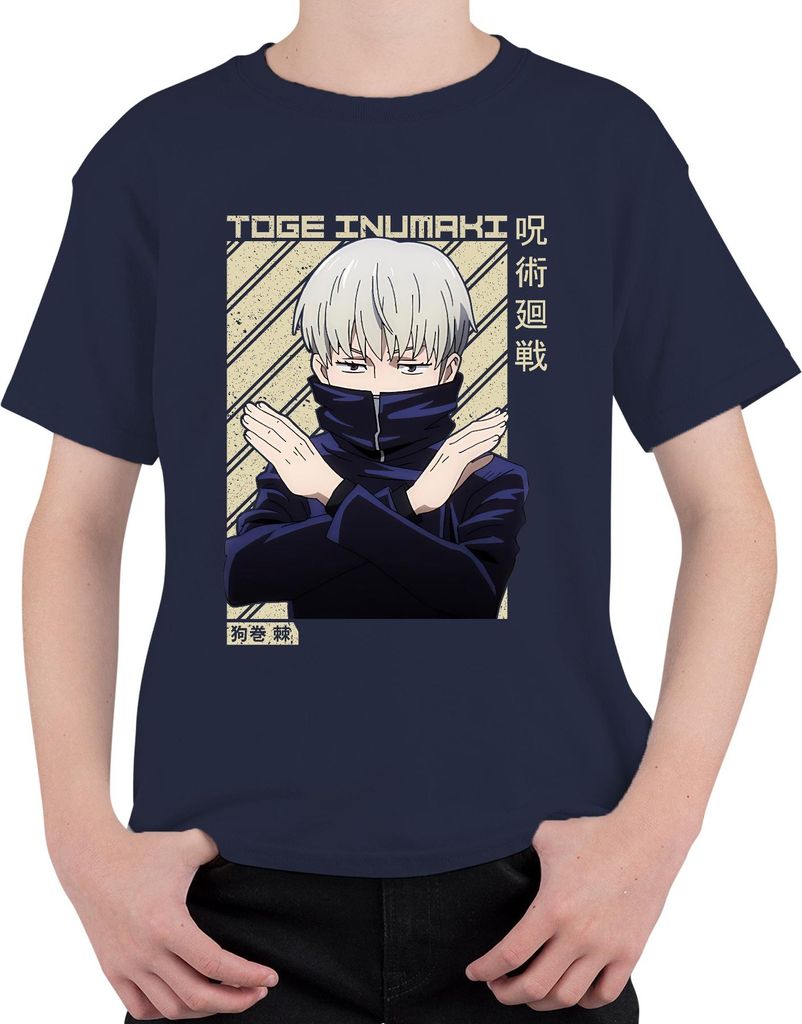 Toge Inumaki Jujutsu Kaisen Anime Geschenk Cosplay Silberhaar Uni Kinder T-Shirt, Navy, 128