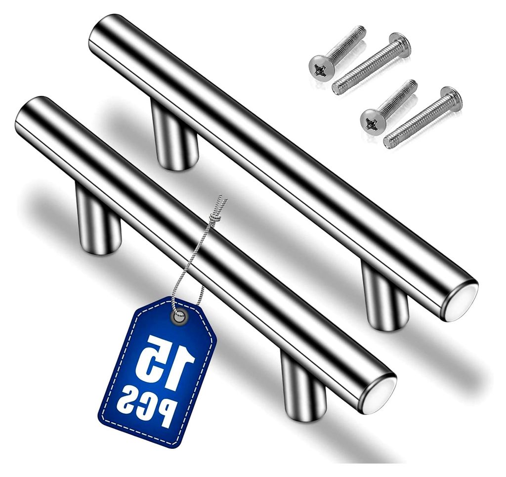 15 Möbelgriffe, Küchengriffe in Silber, Hohle gebürstete Schrankgriffe, Türgriffe aus Edelstahl, mit Schrauben, Bohrlochabstand 128 mm, für Sc...