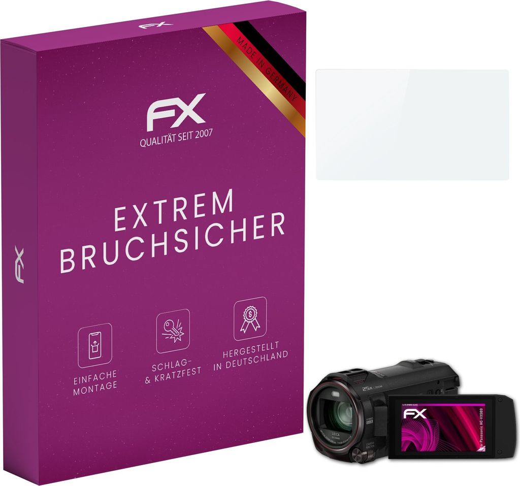 atFoliX FX-Hybrid-Glass Displayfolie kompatibel mit Panasonic HC-VX989 Glasfolie