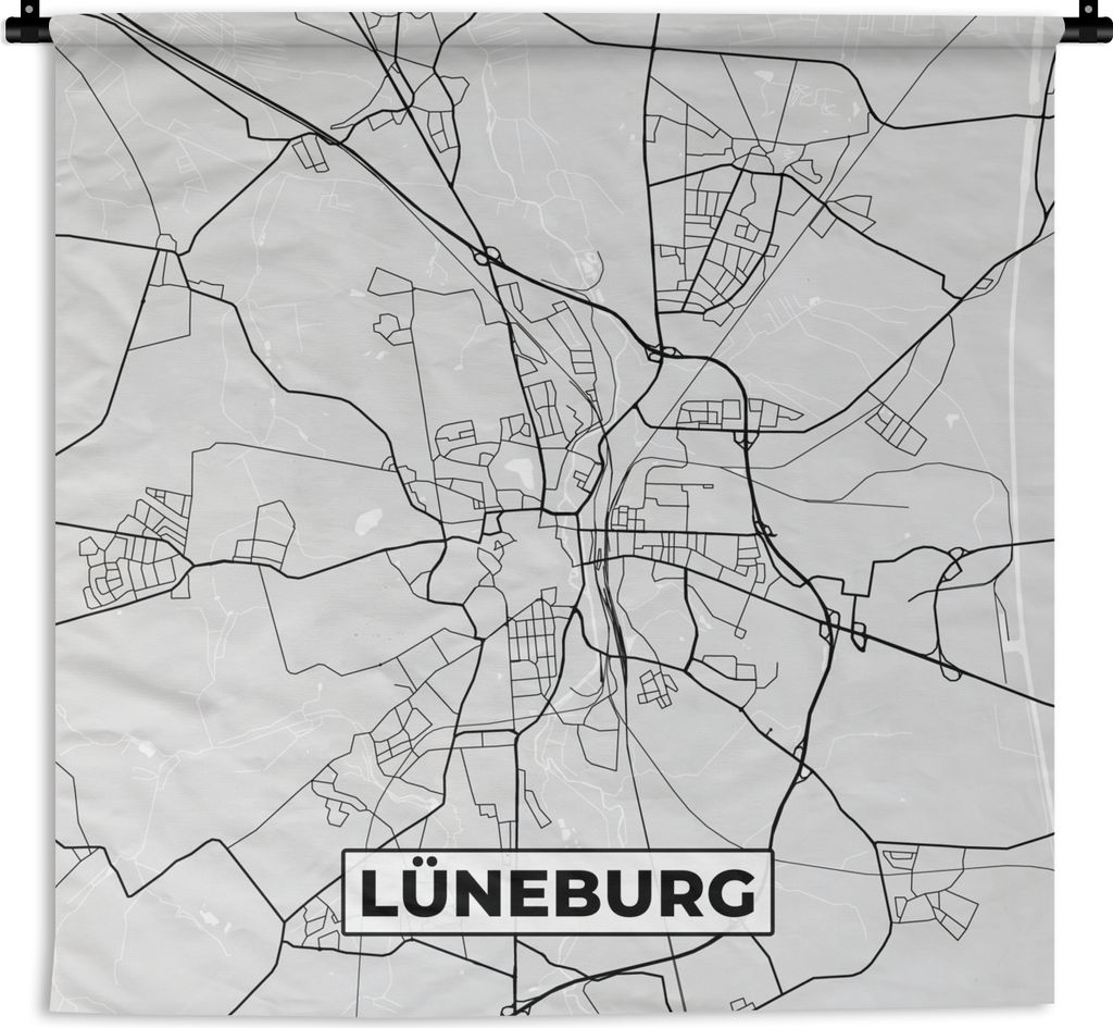 MuchoWow Wandteppich Wandbehang Deutschland - Stadtplan - Karte - Lüneburg 120x120 cm Tapisserie Dekoration Wandtuch - Modern - Baumwollgewebe