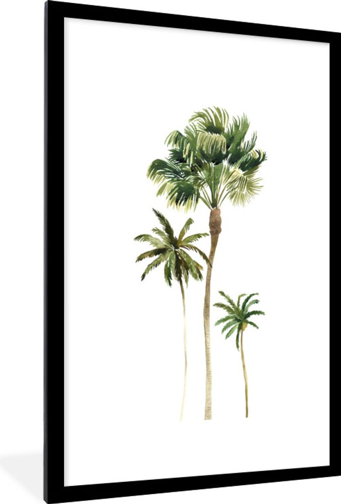 MuchoWow Gerahmtes Poster Dschungel - Palme - Weiß 60x90 cm - Poster mit Schwarzem Bilderrahmen Wandposter Rahmen Foto Bilder - Dekoration - Wan...
