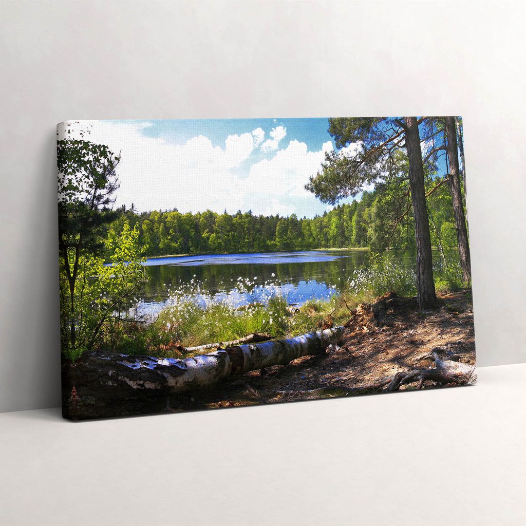 Blick auf den See im Wald – Leinwandbild Wandbild – 60x40 cm – Leinwandbilder – Wandbilder – Schlafzimmer – Flur