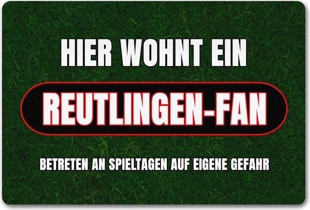 Hier wohnt ein Reutlingen-Fan Fußmatte in 40x60 cm ohne Rand mit Rasenmotiv