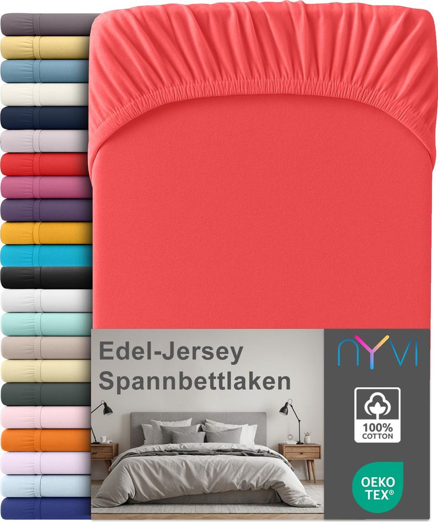 Edel Jersey Spannbettlaken Deluxe für Matratzen bis 25 cm Steghöhe - 100% Baumwolle supergekämmt, 140g/m², Rundumgummizug, Farbe:Rot, Größe:1...
