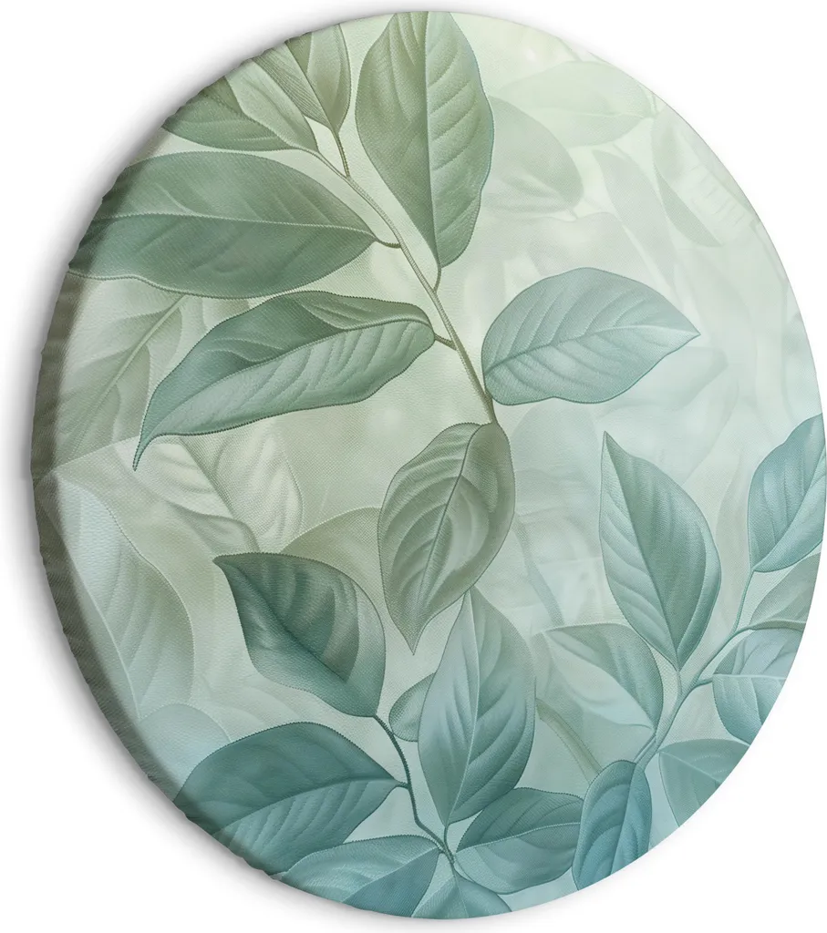 Quadro Tondo Foglie Verde Menta 80x80 - Decorazione Casa su Tela