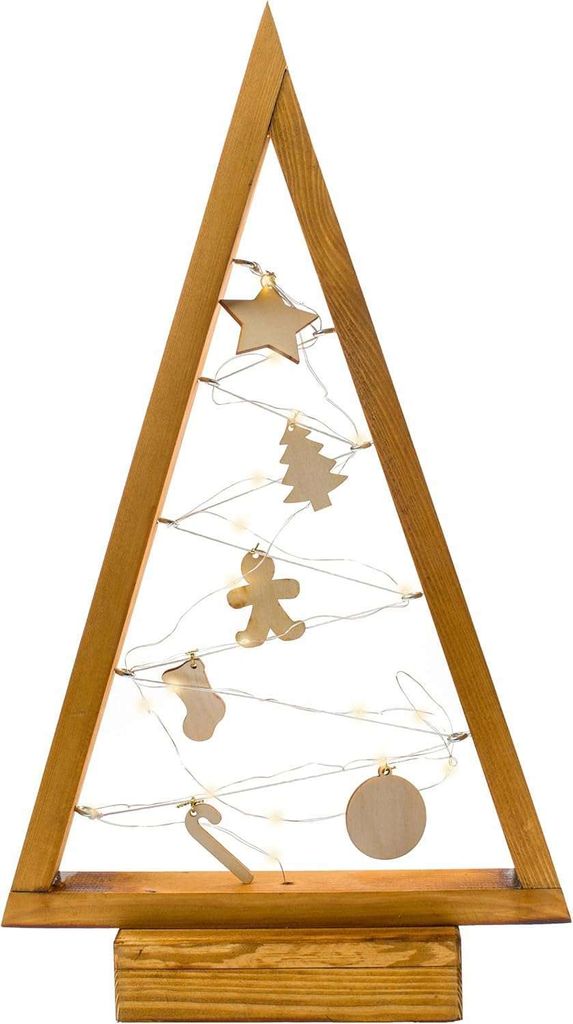 BOGATECO Weihnachtsbaum aus Holz mit LED 52cm hoch | Holzdekoration inklusive | Weihnachtsdekorationen | 20 LED |