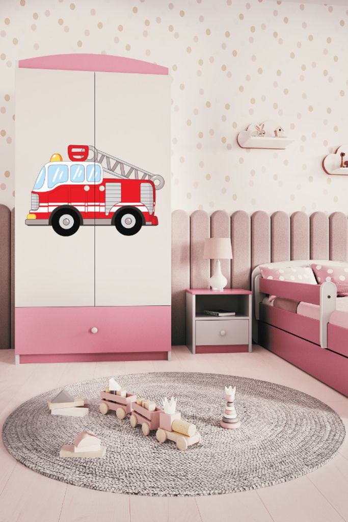 Kinderkleiderschrank Babydreams Drehtürenschrank Kleiderschrank Löschzug Hellrosa
