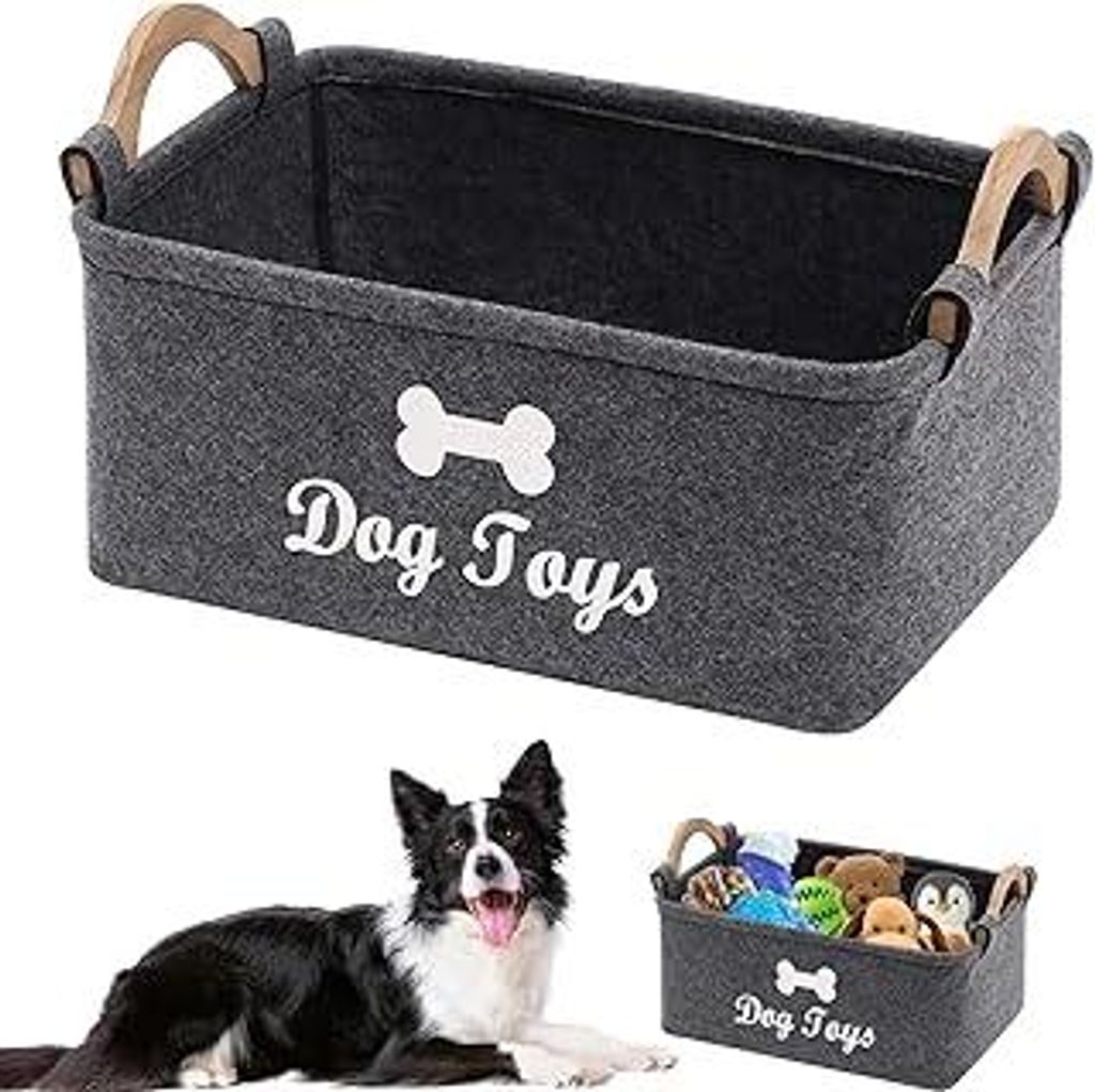Aufbewahrungsbox für Hundespielzeug, Hundespielzeug Aufbewahrung Filz Aufbewahrungsbox Faltbare Spielzeugkiste für Hund mit Griff Schwarz Rechtec...