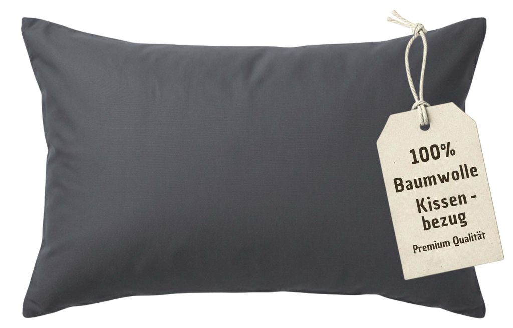 Kissenbezug 50x70 cm Anthrazit | 100% Baumwolle | Atmungsaktive PREMIUM Kissenhülle mit verdecktem Reißverschluss