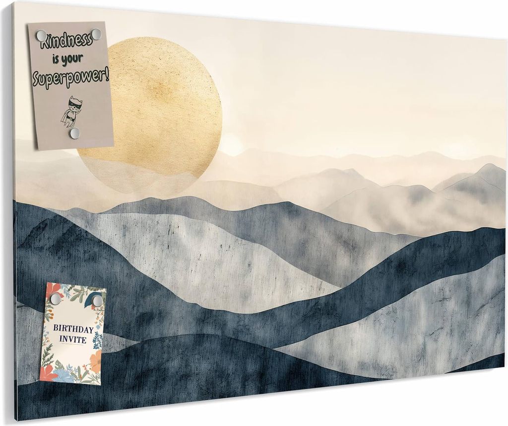 Magnettafel 90x60cm magnetisch & beschreibbar Metall-Board - Sonnenaufgang Hügel
