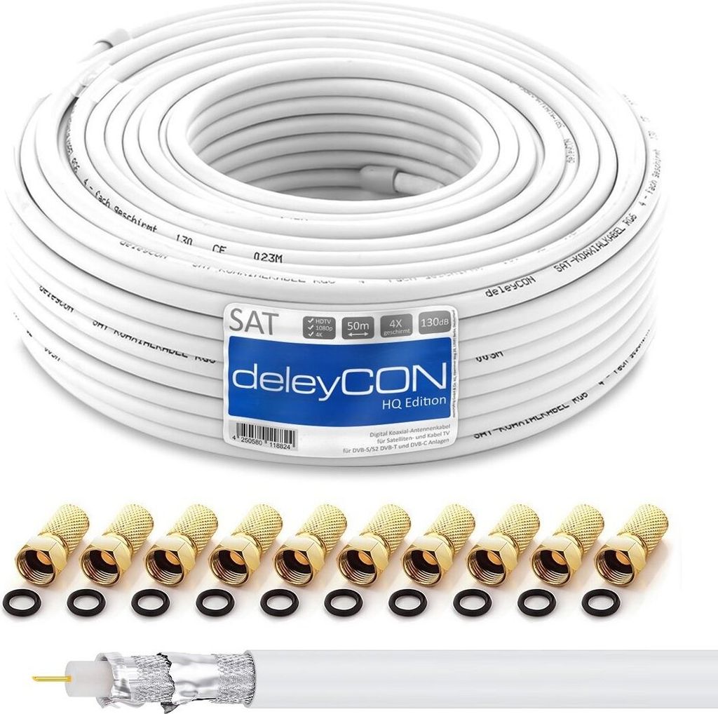 deleyCON HQ 50m Sat Koaxial Kabel 130dB - 4-Fach geschirmt Produktbild 