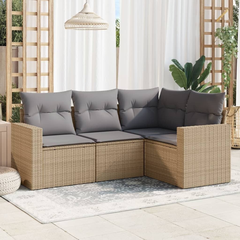 Modernen Stil 4-tlg. Garten-Sofagarnitur mit Kissen Beige Poly Rattan DE5500