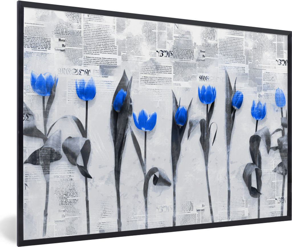MuchoWow MuchoWow Gerahmtes Poster Blumen - Tulpen - Blau 90x60 cm - Poster mit zchwarzem Bilderrahmen - Fotorahmen - Foto-Plakat