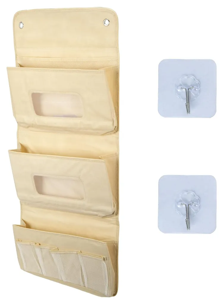 Organiseur suspendu 3 compartiments beige avec 2 crochets adhésifs