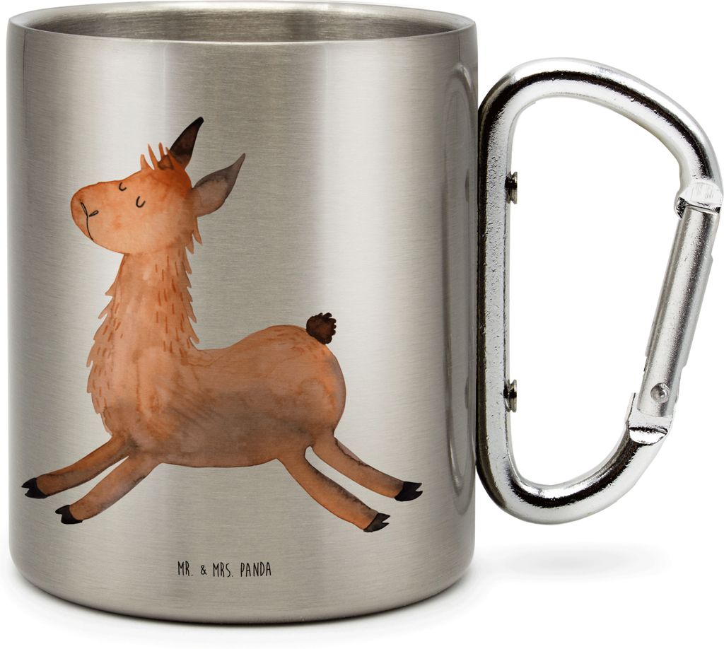 Mr. & Mrs. Panda Thermobecher Lama Springen - Transparent - Geschenk, Liebeskummer, Fröhlich, Edelstahlbecher, Guten Morgen, Becher Aus Edelstahl,...