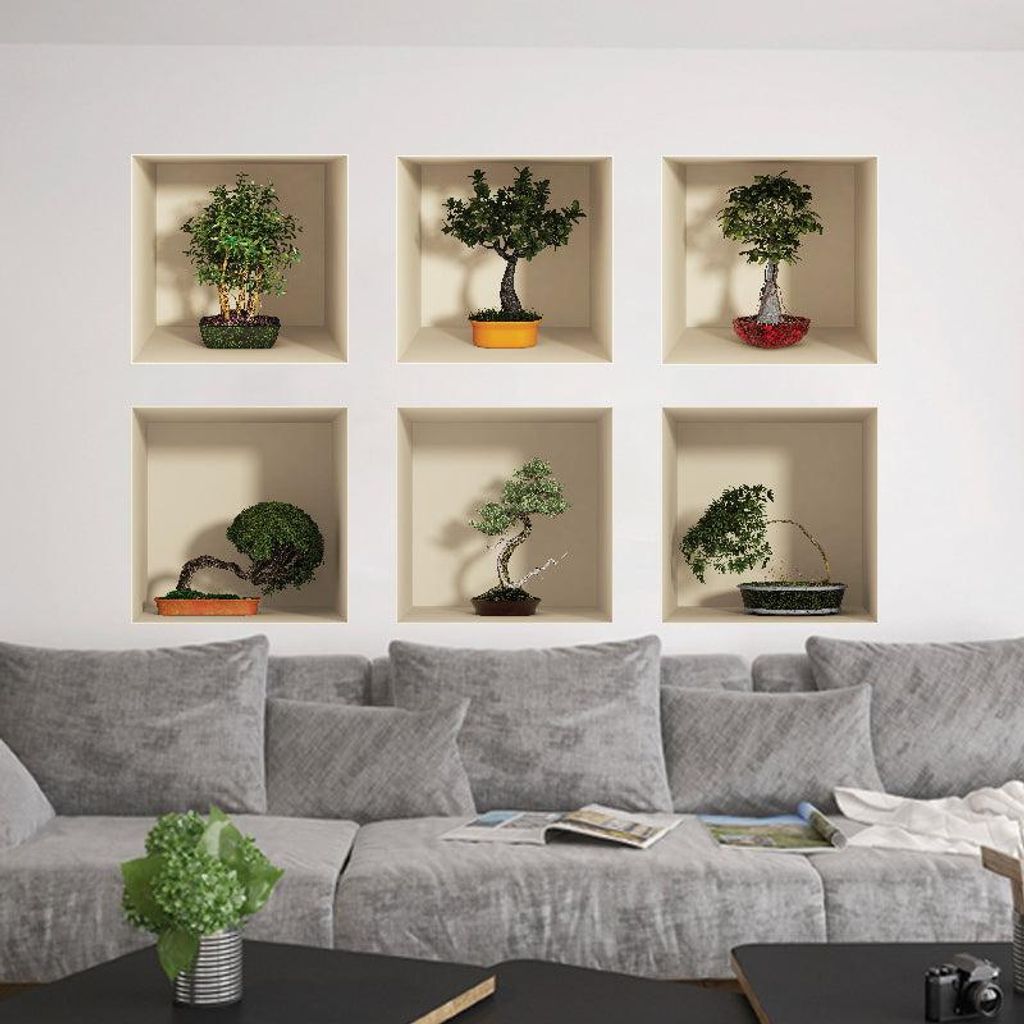 Packung mit 6 3D-Bonsai-Baumaufklebern, 60 x 90 cm