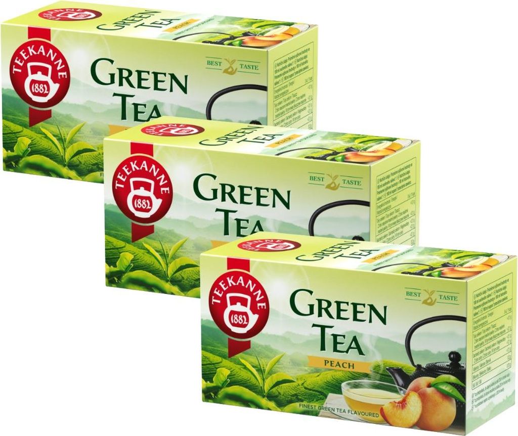 Teekanne Grüner Tee Pfirsich 3x 20 Teebeutel - Grüntee im Beutel Green Tea